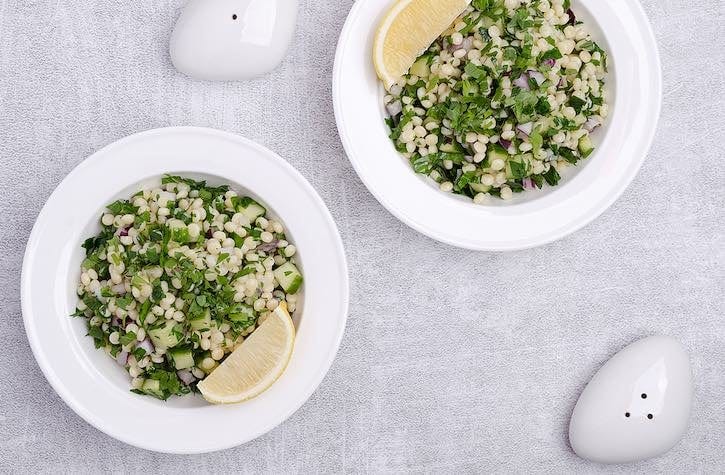 Couscous Israeli couscous Salad with cucumber and fresh herbs (pearl couscous)