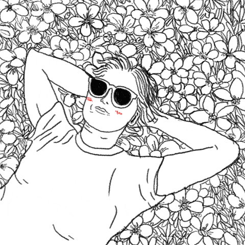 An illustration of a person lying on a field of flowers. An illustration of a person lying on a field of flowers.
