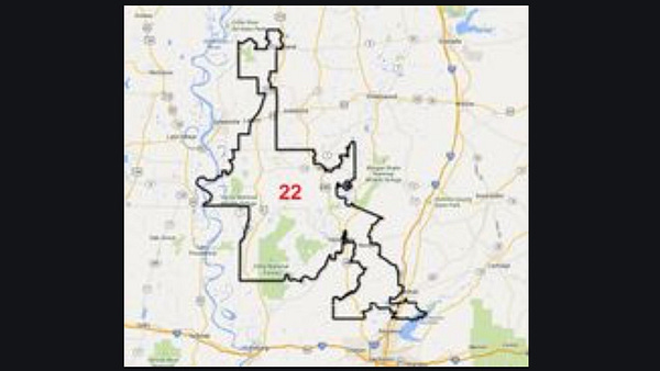 Senate District 22 map, showing how is stretches across 6 counties and looks ridiculous