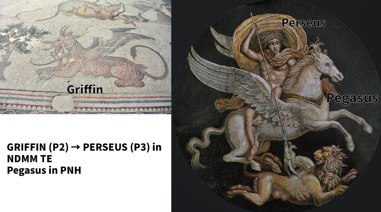 可能是顯示的文字是「 Perseus Perse Griffin GRIFFIN (P2) NDMM TE Pegasus in PNH PERSEUS (P3) in 」的圖像