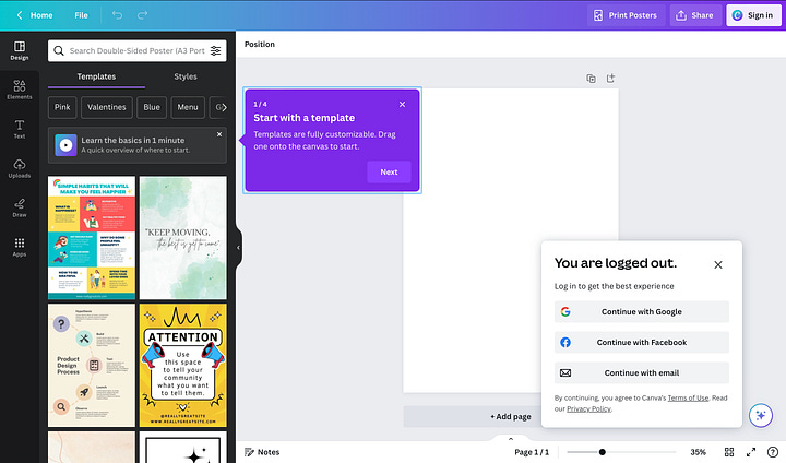 Canva's ungated model shown through screenshots