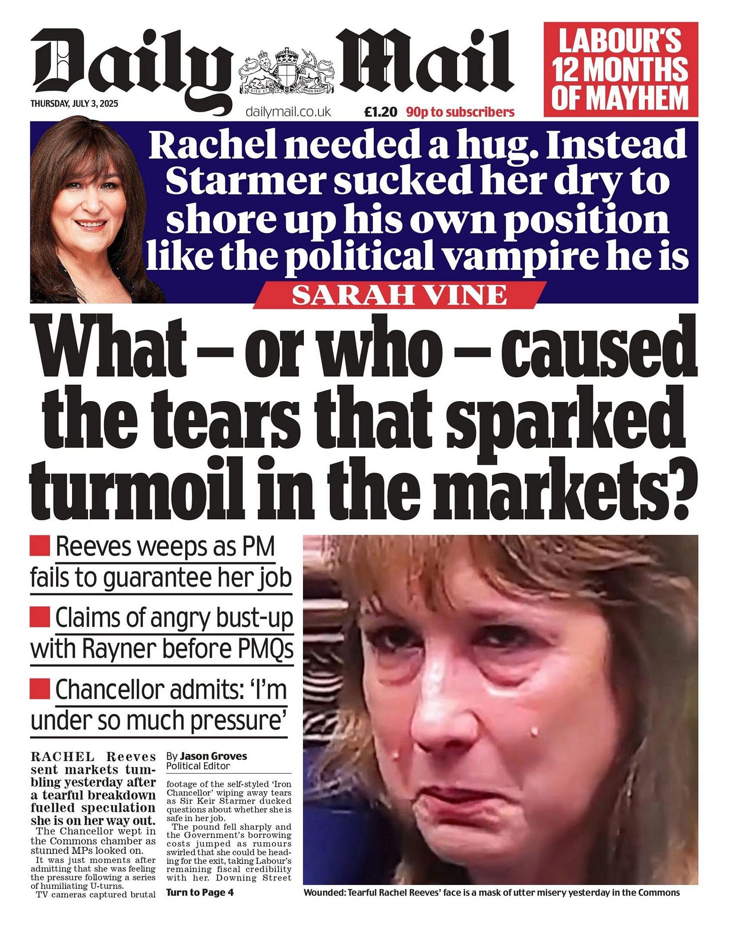 Newspaper headlines: 'Pound falls after Reeves tears' and 'Brave face' Kate  - BBC News