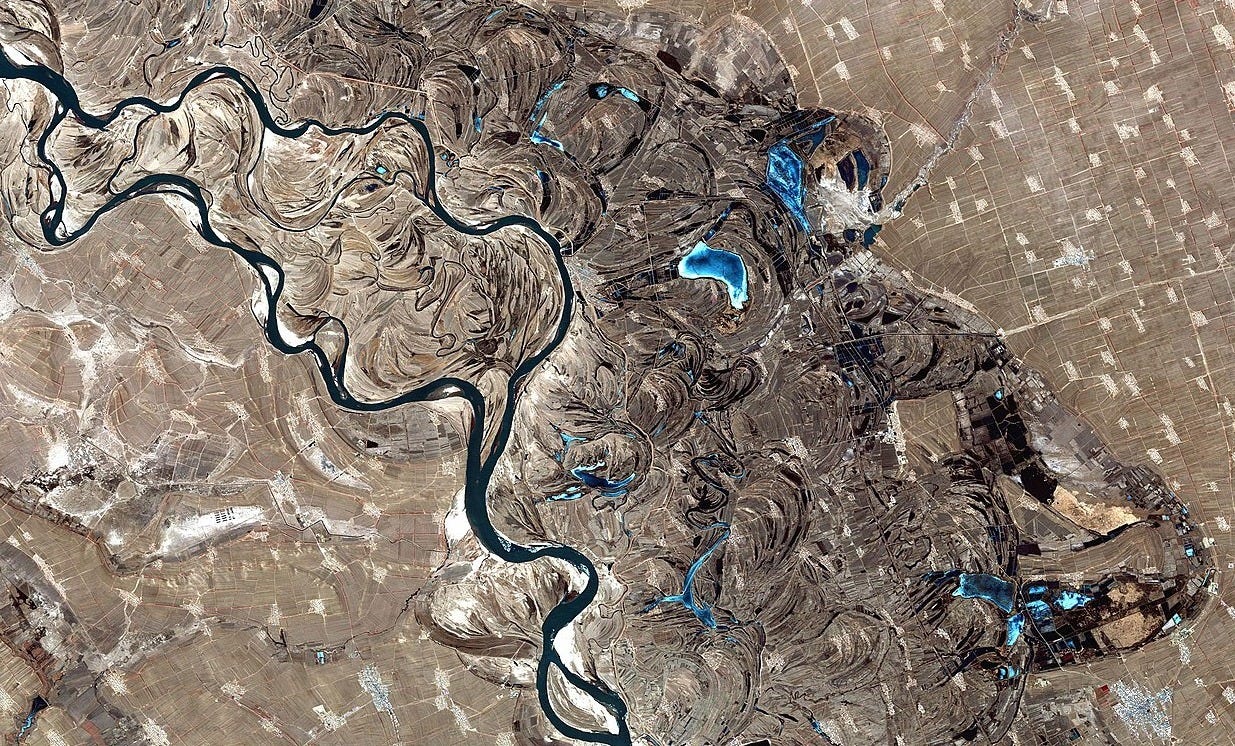 The swirls and curves of the previous courses of the Songhua River in northeast China