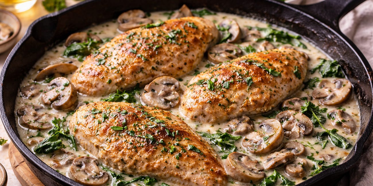 Creamy Garlic Mushroom Chicken (One Pan)