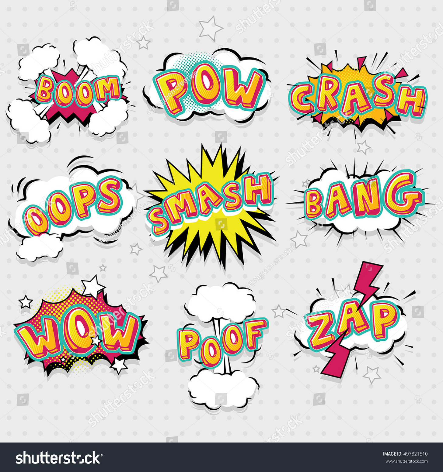 Comic effects lettering set illustration with 3D font