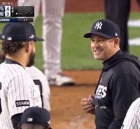 We didn't have a SINGLE lead all series. BOONE TO THE MOON. Smiling as your team is on its way to elimination. 9 seasons of putrid playoff performances. There needs to be