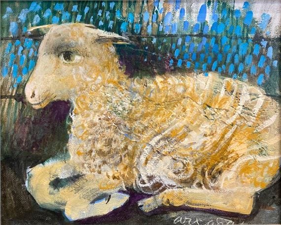 Artwork by Jean Marie Pirot Arcabas, Little lamb, Made of Oil on canvas