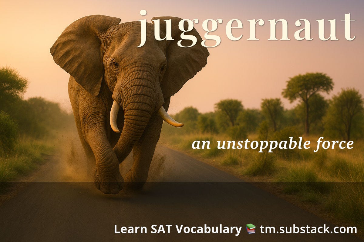 Illustration of an elephant running; used to illustrate the SAT word 'juggernaut'.