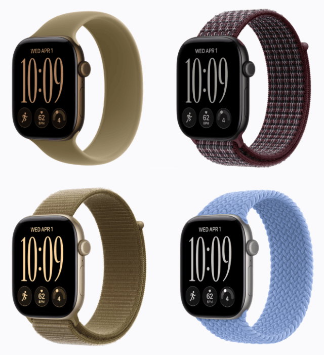 Apple Watch Series 12 is available in aluminum finishes that include dark bronze, black, light gold, and space gray.
