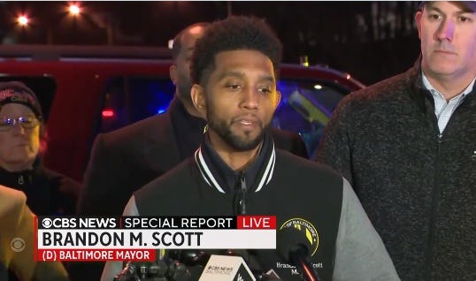 Baltimore mayor Brandon Scott at a press conference about the bridge disaster