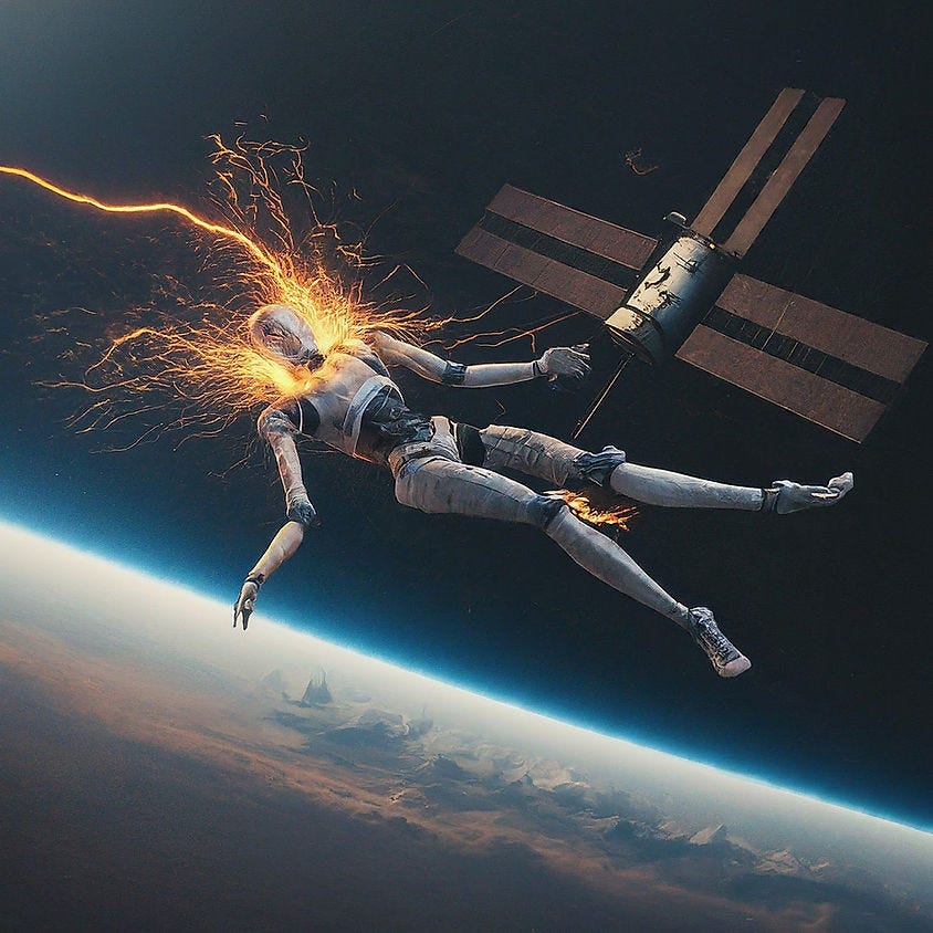 Robot getting remotely hacked in space