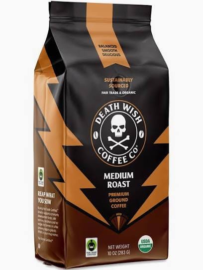 Death Wish Coffee Ground Coffee, Medium Roast 10 Oz Bag