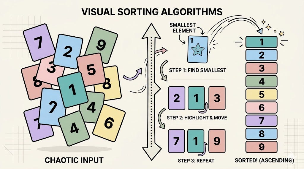 Selection Sort Made Visual: Learn Sorting Without Abstract Theory