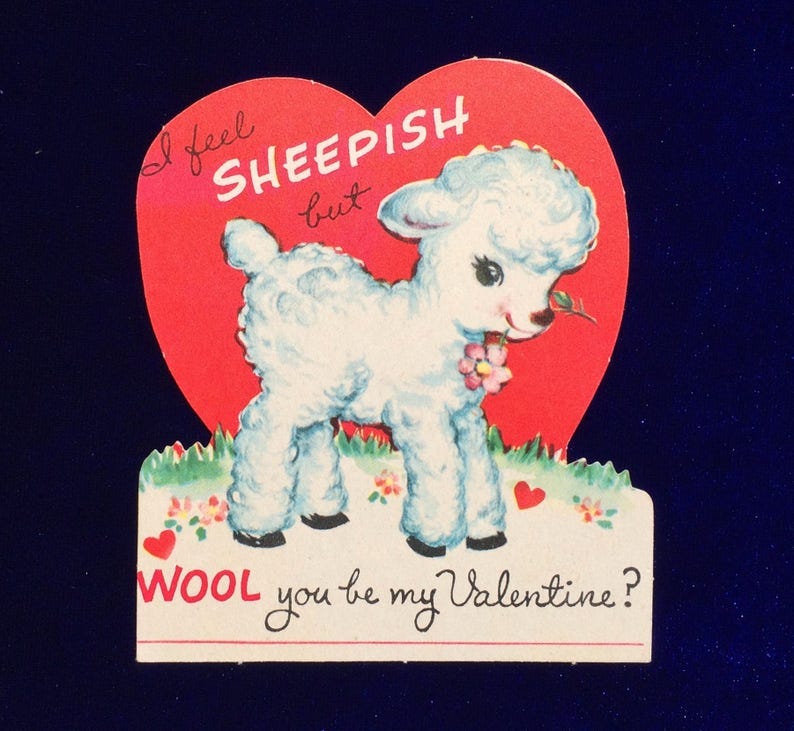 1940's Valentine Sheep Wool You Be My Valentine Card by Carrington Company image 1