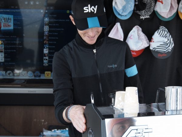 Working the Rapha coffee deck Working the Rapha coffee deck