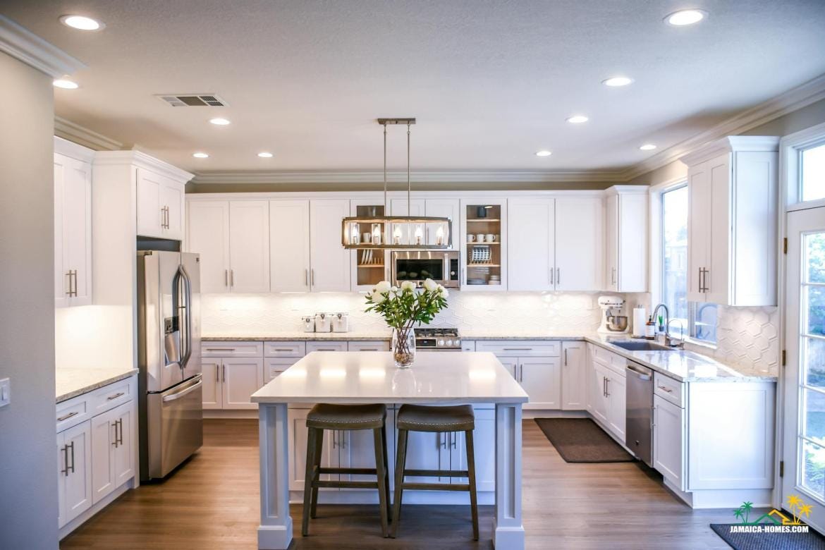 white wooden cupboards
