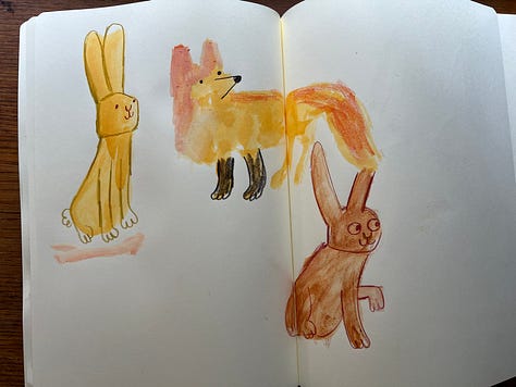 sketches of rabbits and foxes by Beth Spencer