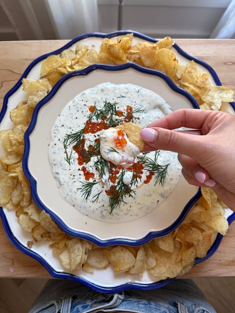 caviar dip photos with chips on the side