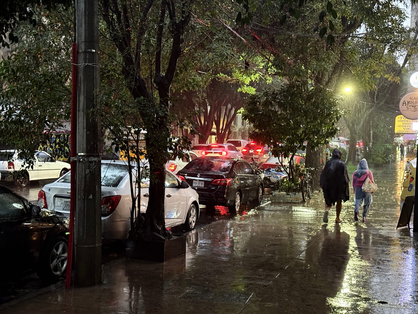 rainy sidewalk in Mexico City