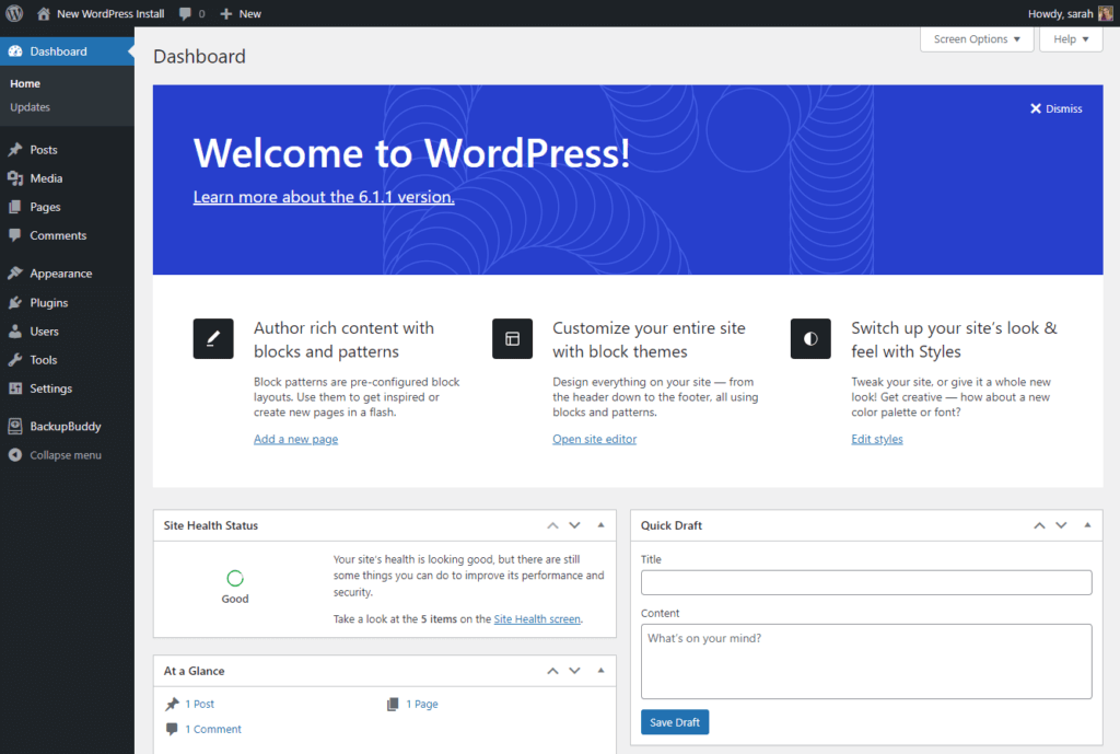 Wordpress dashboard cms