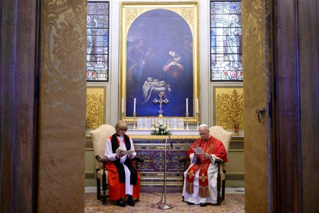 Pope Leo XIV prays with Archbishop of Canterbury Sarah Mullally in ...