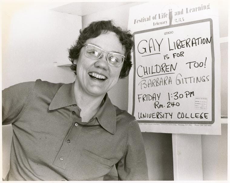 Gittings with "Gay Liberation is for Children Too!" sign - NYPL Digital  Collections