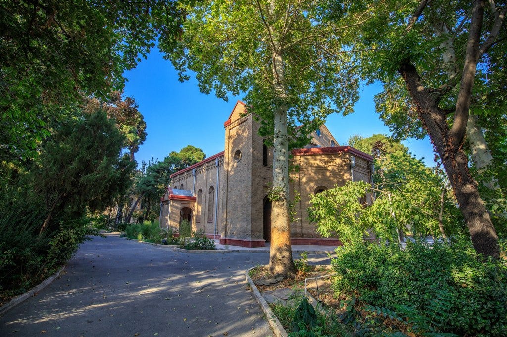 Saint Peter Church in Tehran, viewed down a tree-lined driveway. Saint Peter Church in Tehran, viewed down a tree-lined driveway.