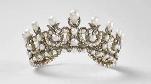Louvre Museum A gold tiara encrusted with diamonds and pearls stolen from the Louvre