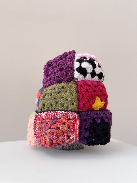 Multi color granny crochet patchwork beanie