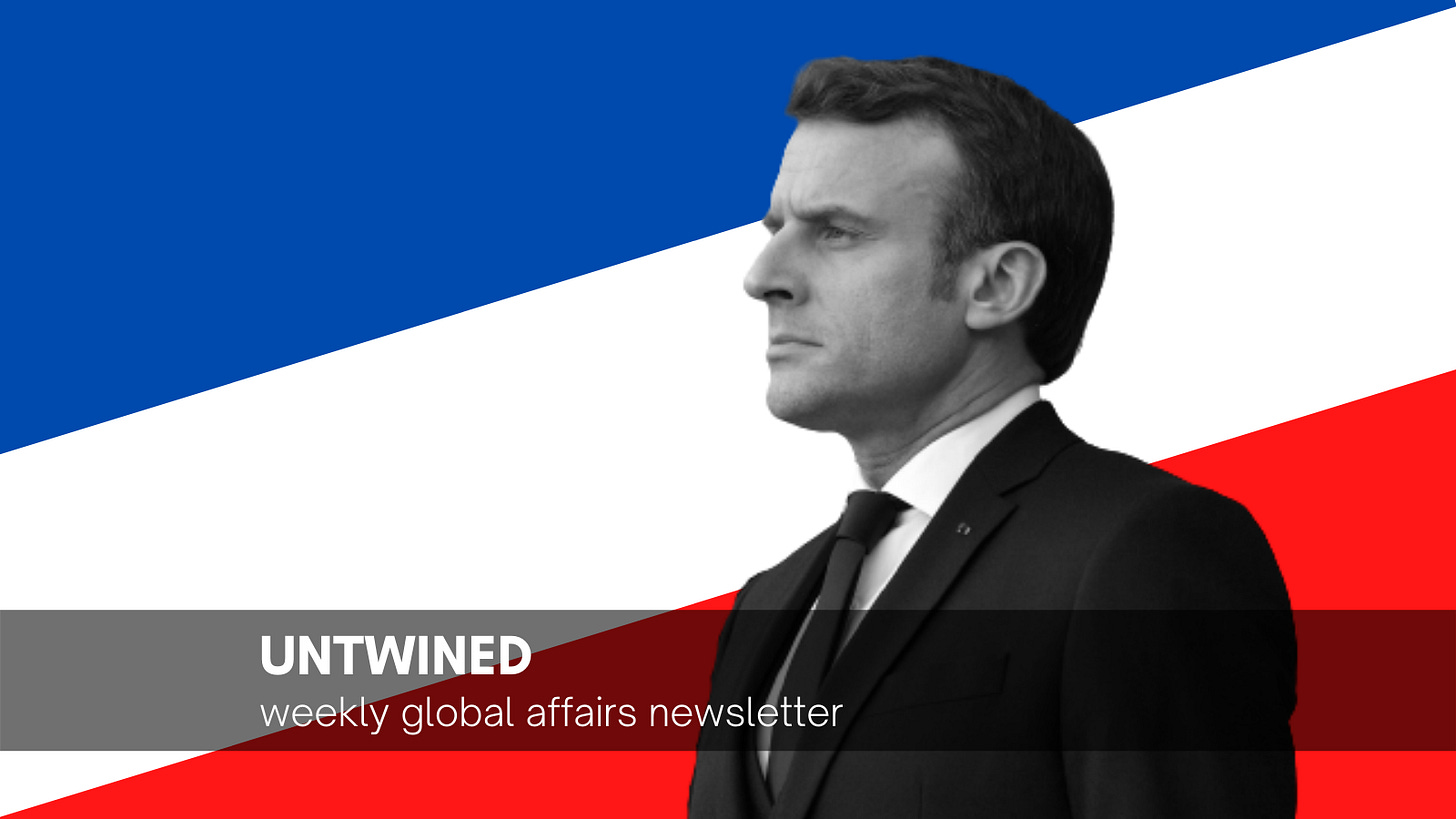French President Emmanuel Macron (Original image: Kremlin.ru, CC BY 4.0, via Wikimedia Commons) (Original image modified for collage) French President Emmanuel Macron (Original image: Kremlin.ru, CC BY 4.0, via Wikimedia Commons) (Original image modified for collage)