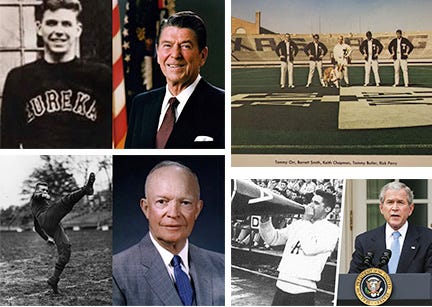 (L-R) Pres. Reagan, Texas Gov. Rick Perry, Pres. Eisenhower and Pres. Bush.