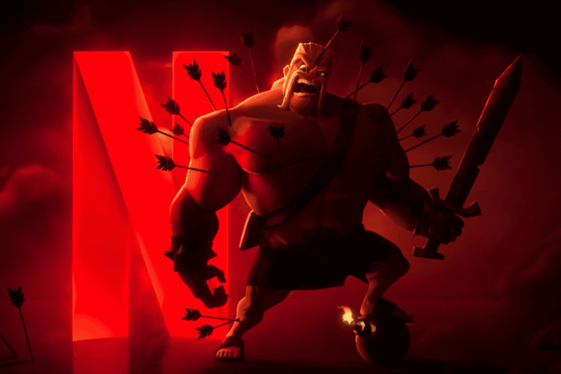 first image for supercell's new animation series "clash" showing the barbarian character from the game infront of netflix logo