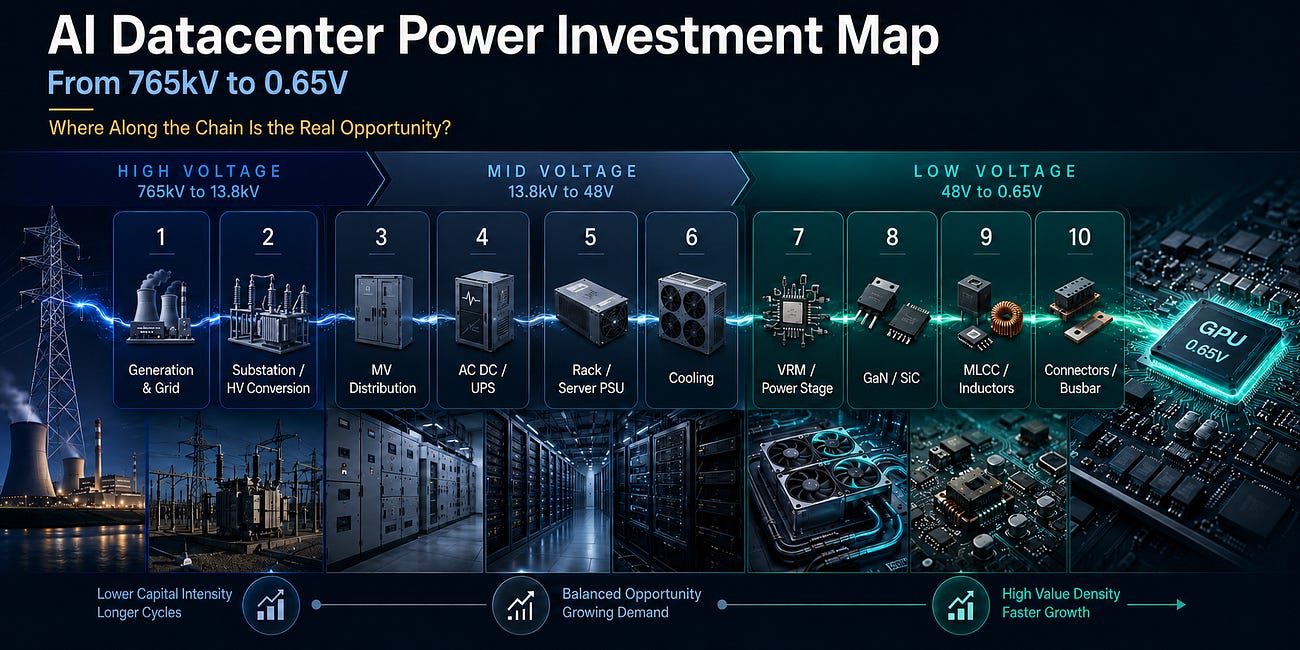 AI Datacenter Power Investment Map: From 765kV to 0.65V