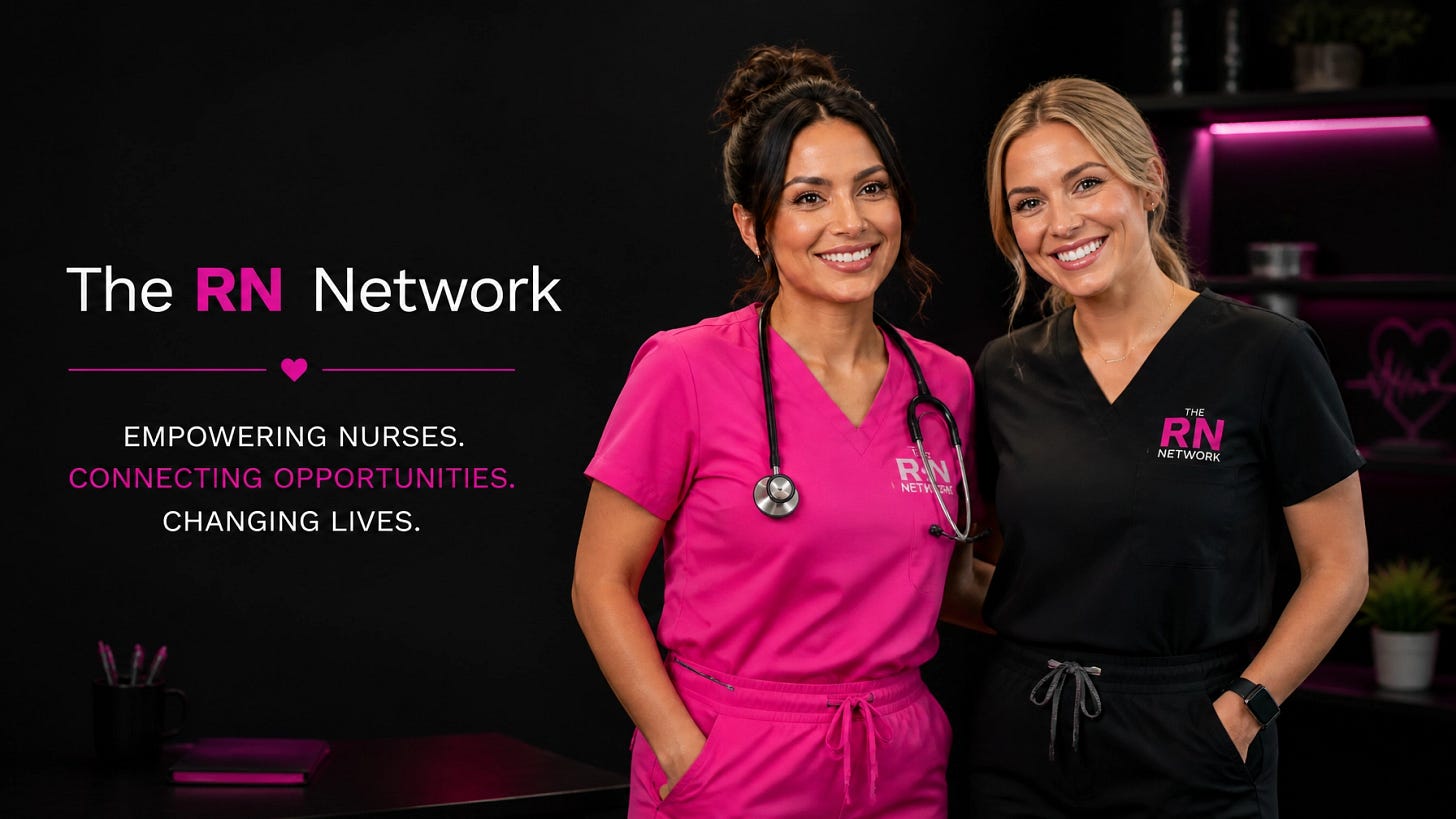 Professional image capturing a nurse in branded pink scrubs shaking hands