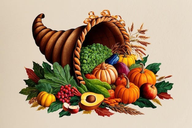 Thanksgiving cornucopia filled with seasonal produce | Premium AI-generated image Thanksgiving cornucopia filled with seasonal produce | Premium AI-generated image