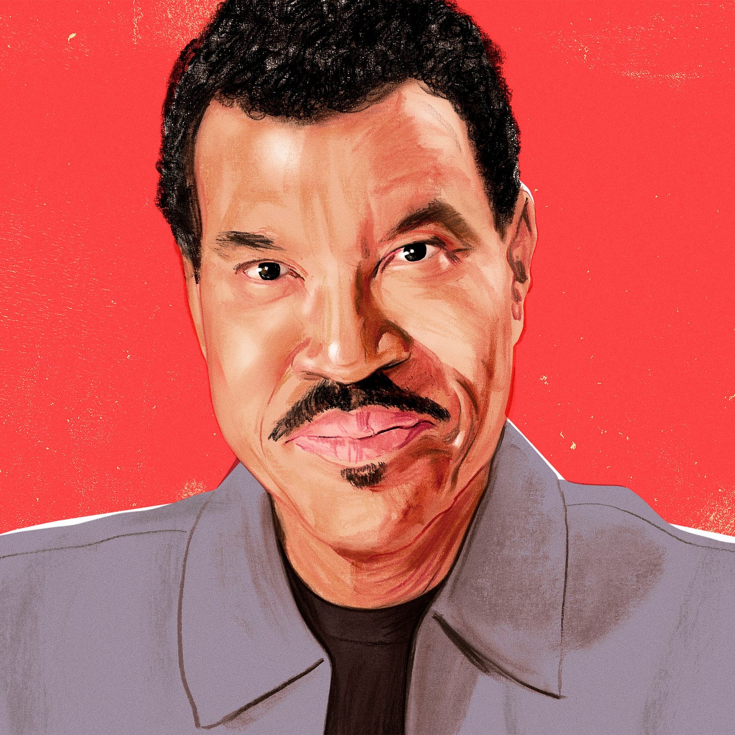 Lionel Richie smiling in front of a red background.