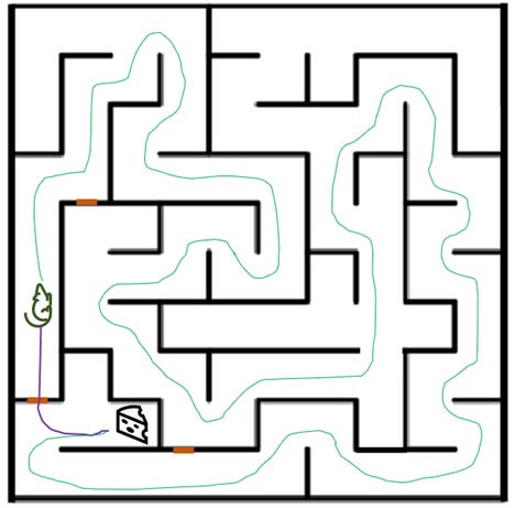 A maze with a piece of cheese and a piece of cake

AI-generated content may be incorrect.