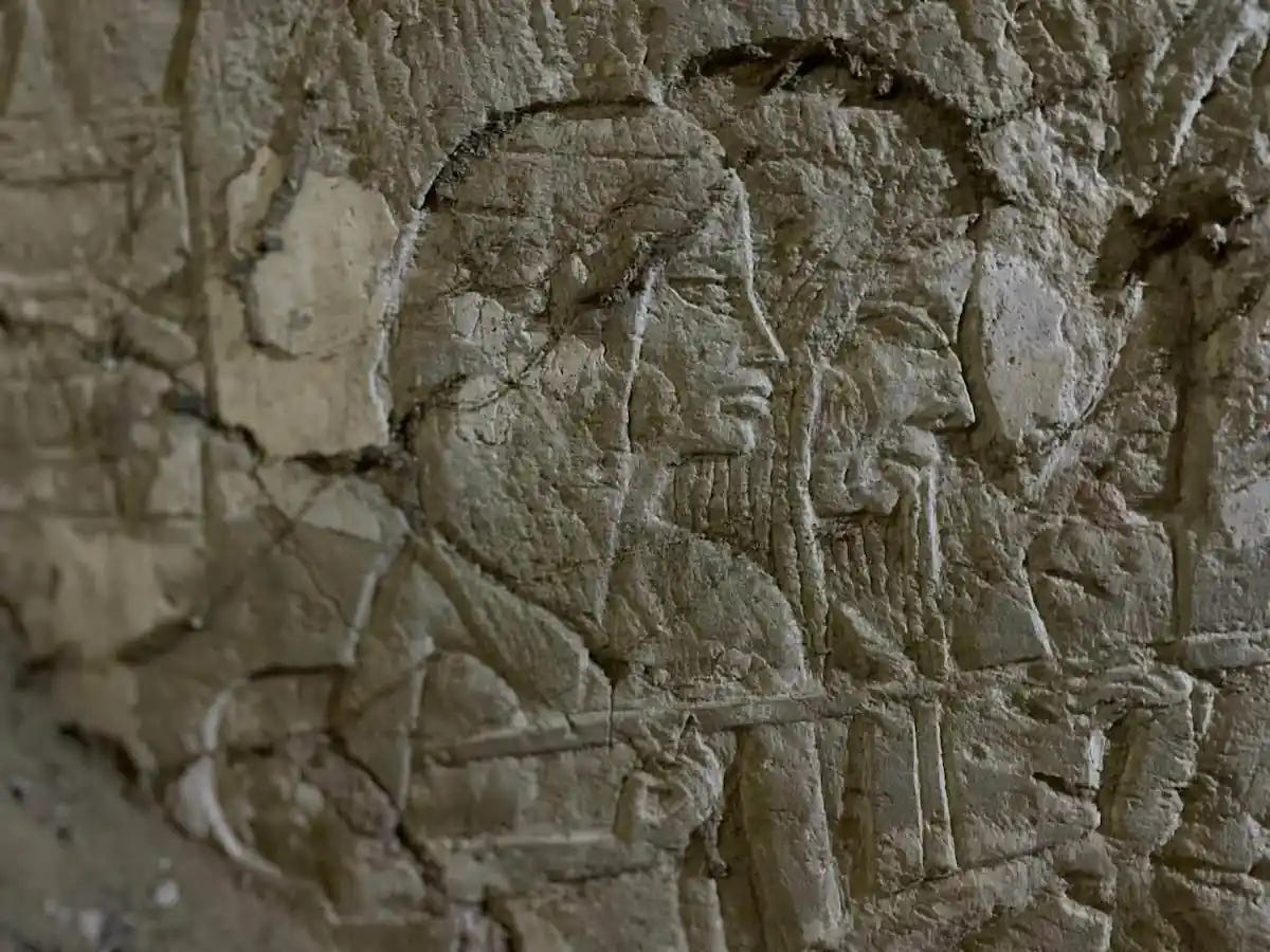 Relief decoration carved into the wall of one of the newly discovered tombs. Relief decoration carved into the wall of one of the newly discovered tombs.