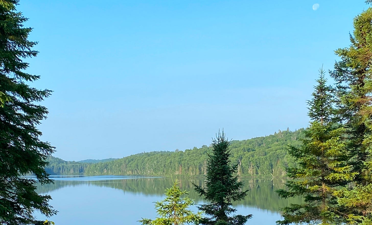 View from the cabin, which includes expansive view of lake and moon in the distance. View from the cabin, which includes expansive view of lake and moon in the distance.