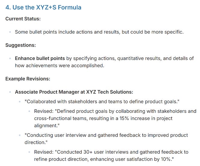 PM Resume Reviewer AI Agent: Example Result