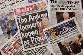 british newspapers with headlines about andrew losing prince title "The Andrew formerly known as Prince"