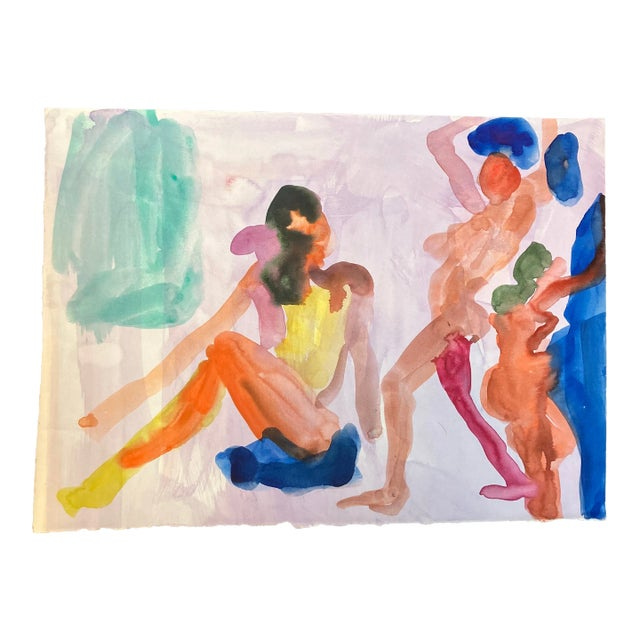 1980’s Original Abstract Expressionist Figure Study Watercolor Painting For Sale