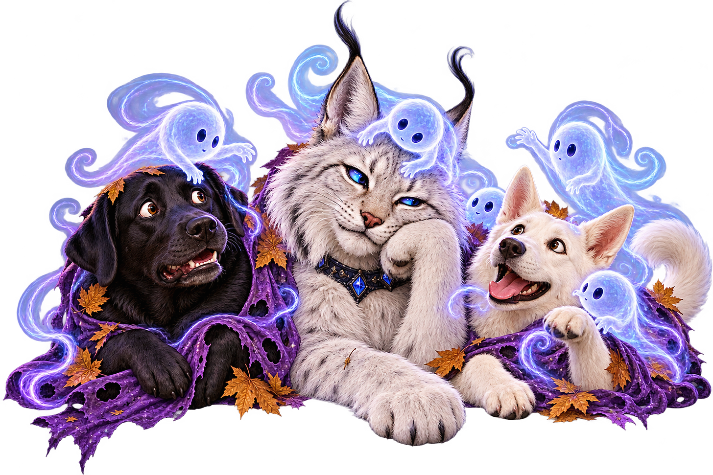 Barrow, Jynx and Spirit covered by ghosts. Barrow, Jynx and Spirit covered by ghosts.