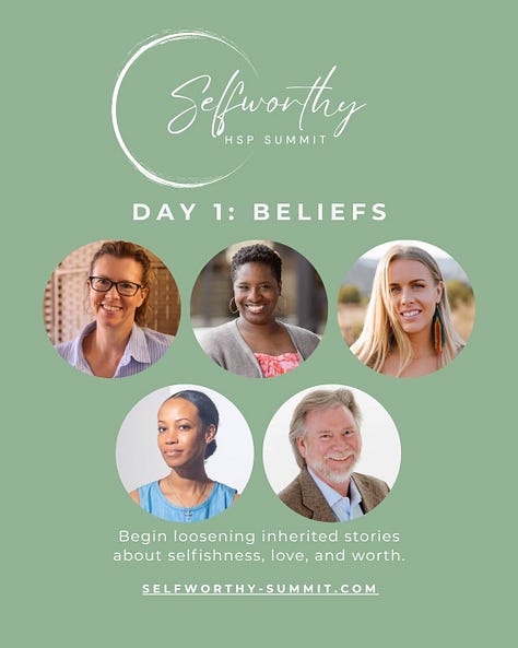 Portraits of 5 speakers for each day of the Selfworthy HSP Summit.
