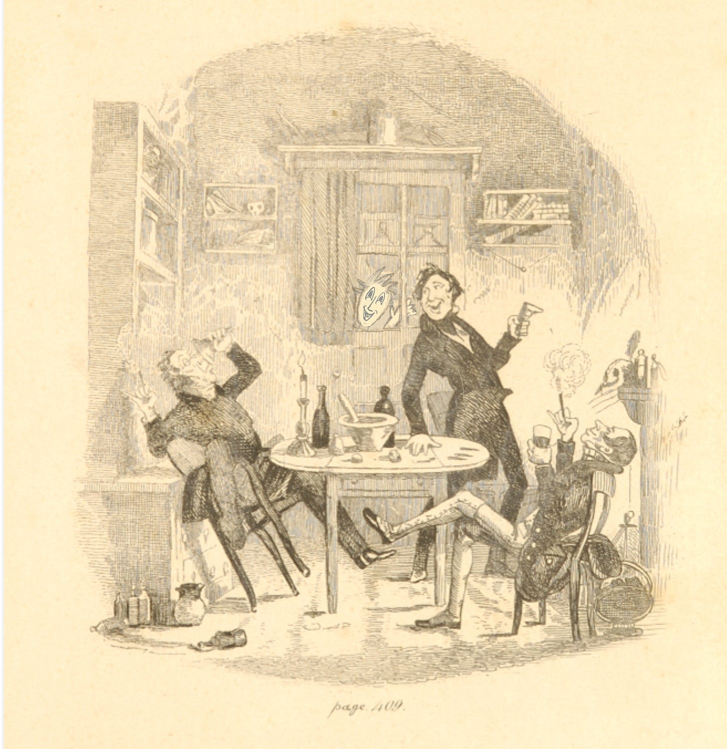 A Dickensian illustration, with a modern interloper