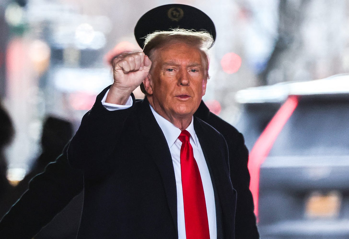 Donald Trump leaves Trump Tower on January 17, 2024. (Photo by Charly Triballeau/AFP via Getty Images.)