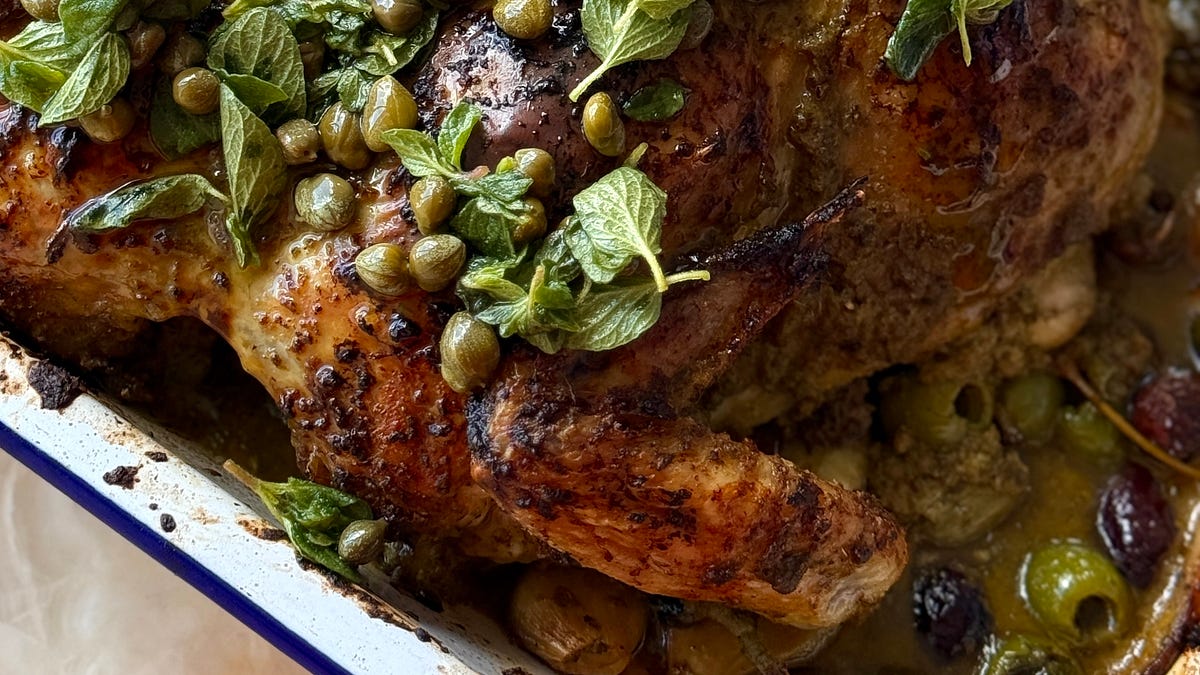 Spring roast chicken and a cherry crumble