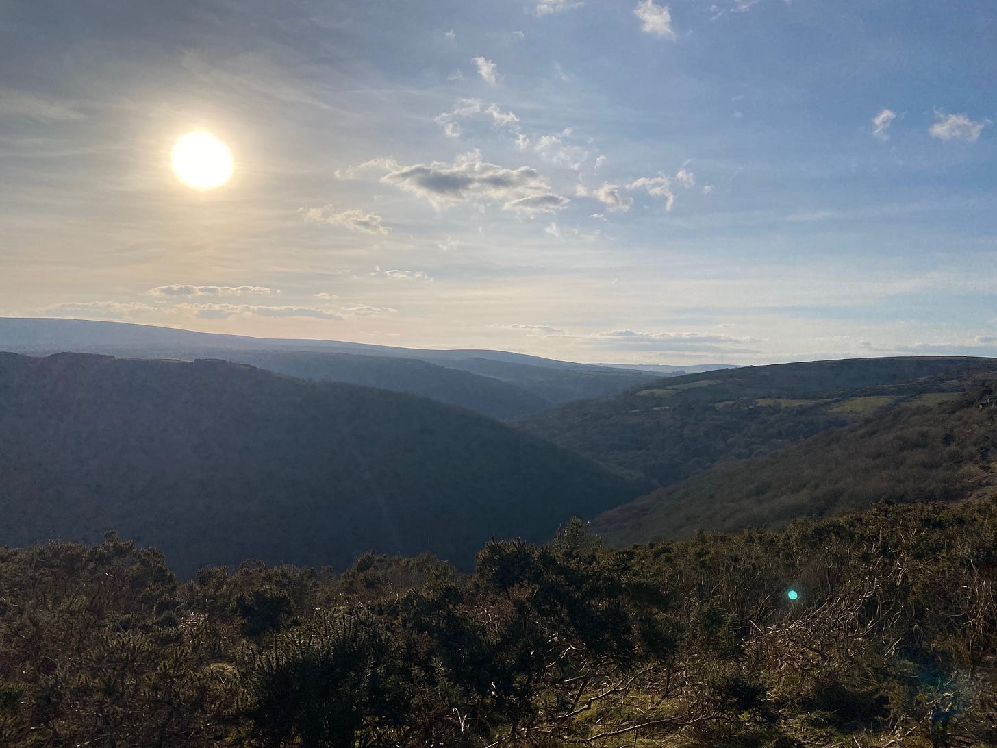 Sun setting over the hills of Dartmoor