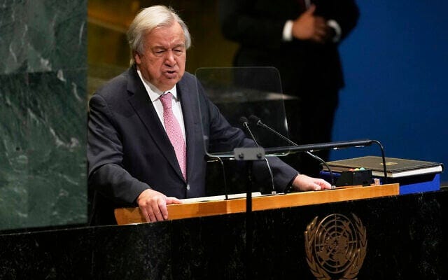 United Nations Secretary-General Antonio Guterres speaks at United Nations headquarters, Tuesday, Sept. 9, 2025. (AP Photo/Seth Wenig)