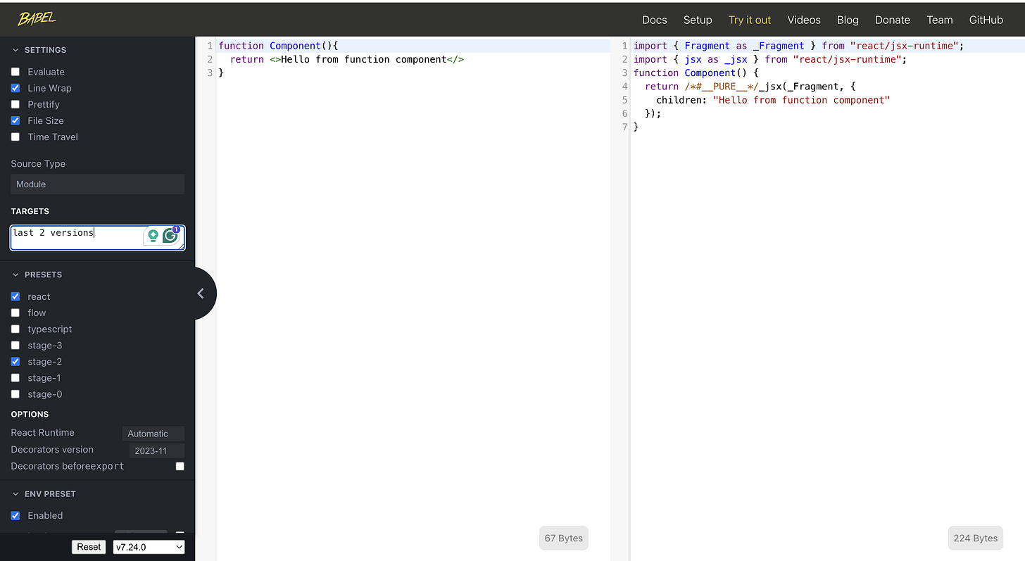 Babel with functional component